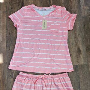 Ekouaer Pink Tie-Dye Pajama Set Shorts & Tee – NWT – L